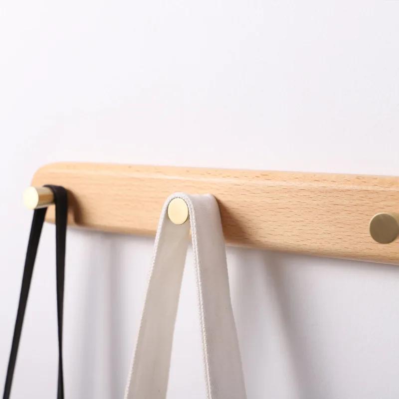 Black Walnut Wood Clothes Hook Wall Non-perforated Brass Hanger Bedroom Foyer Solid Wood Creative Rack