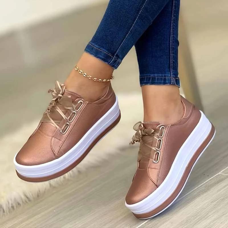 Fashion Women Sneakers Non Slip Casual Vulcanize Shoes Platform Casual Sport Shoes Women Plus Size Lace Up Sneakers Zapatos De Mujer