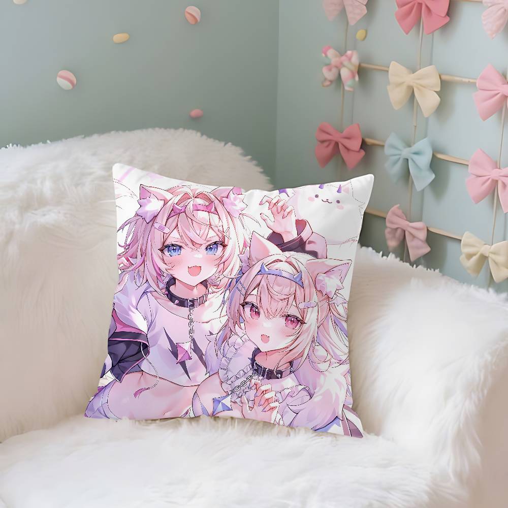 

Fuwawa Mococo Hololive Vtuber Pillow Case Pillows For Cover Home Decor Items Living Room Decoration Cushion Covers 16x16Inch