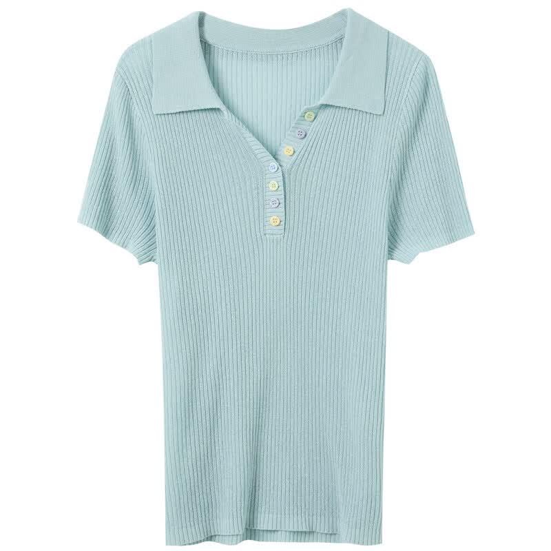 Sancai Plus Size Linen Lyocell Button-Down Knit Top