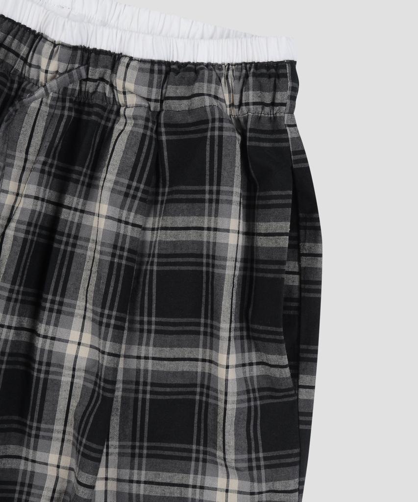 Beodeonteu Check Layered Single-Pleat Wide Pants [Black]
