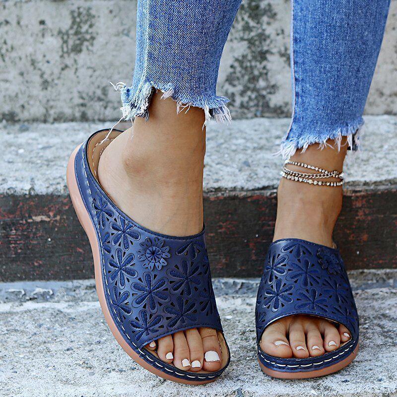Plus Size Women's Summer Peep Toe Wedge Sandals with Floral Design - Comfortable European & American Style