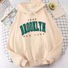 Women Brooklyn Letter Print Hoodie Fleece Lined Thick Oversized Loose Pullover Sweatshirt American Street Chic Lazy Style Autumn Winter Casual Top