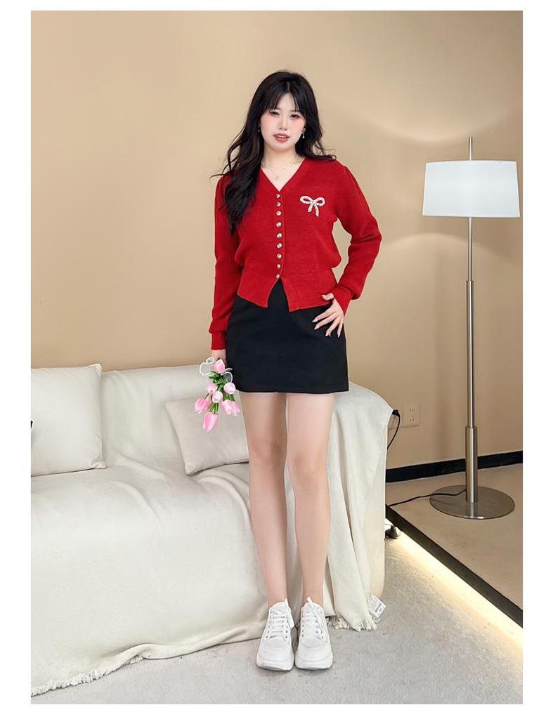 2025 Douyin Influencer Style Round Neck Slimming Knit Sweater Plus Size Women's Fashion Top
