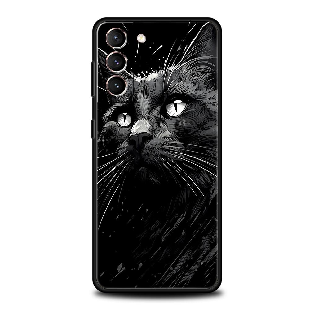 Black Cat Phone Case For Samsung Galaxy S25 S24 S23 S22 Ultra S20 S21 FE 5G S10 S9 Plus S10E Soft TPU Cover