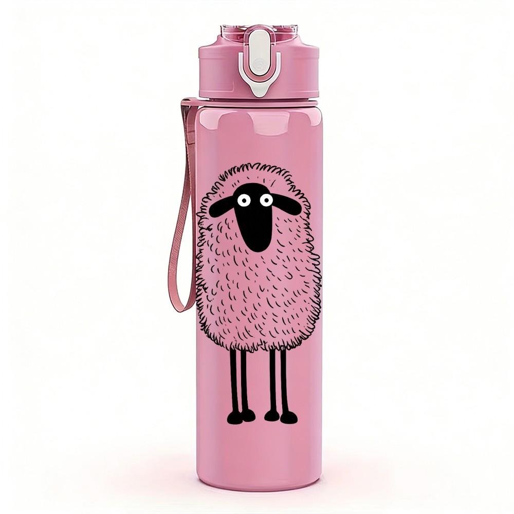 1PC Simple Standing Sheep Cartoon Print 750ml Color Plastic Sports Water Bottle Leakproof Flip Straw Lid Suitable for Sports Office Home Use