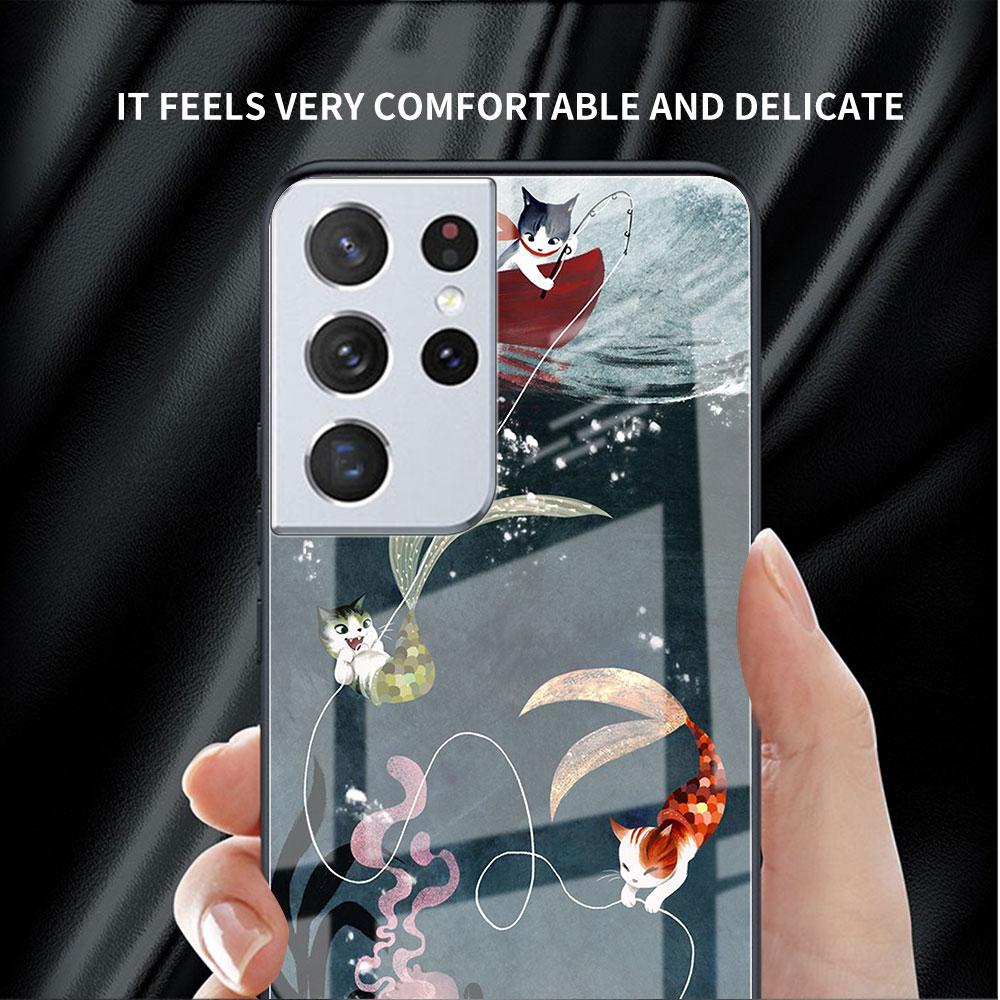 Glass Case For Samsung Galaxy S22 S20 FE S21 Plus Phone Cover S10 5G S9 Note 20 Ultra 10 Lite Shell Cute Dogs Cat Animal