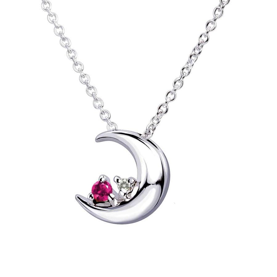 

Natural Diamond Silver Necklace for Crescent July [Sears] Women, Moon, Ruby, Birthstone, e1625-07