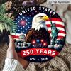 2D Flat, 1pc Circular Aluminum Decorative Plaque, Celebrating The 250Th Anniversary of America with a Patriotic Eagle & American Landmarks Design