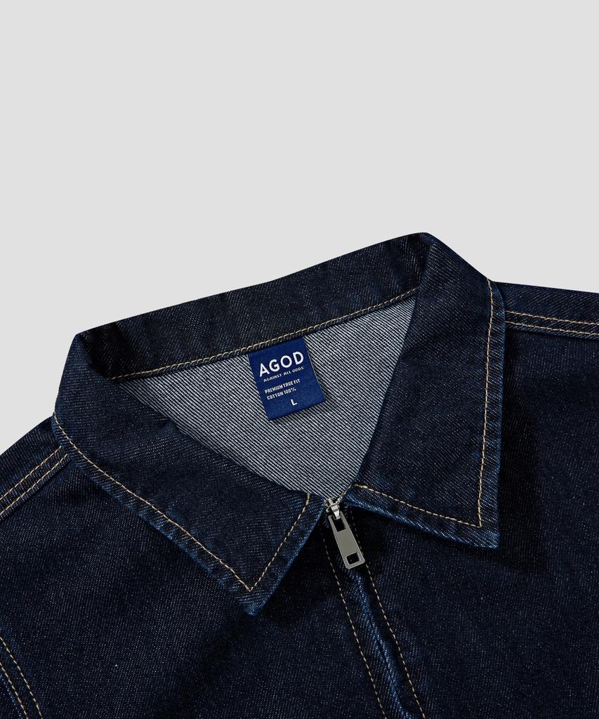 Agod Washed Crop Zip-Up Denim Jacket [Raw Indigo]