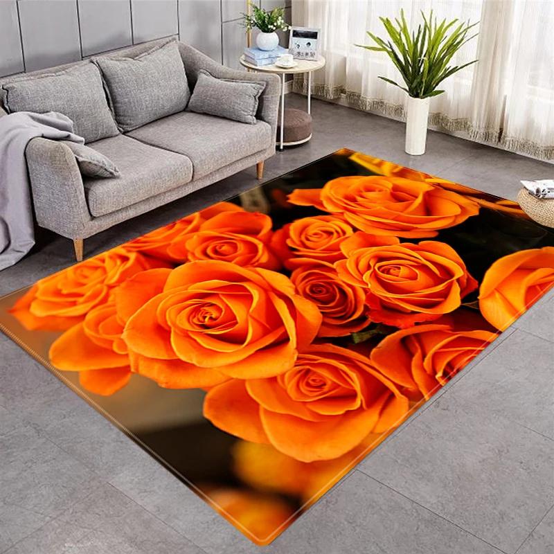 Rose Flower Non-Slip Kitchen Rug Carpet Doormat Cutlery Pattern Machine Washable Comfortable Perfect for Living Room Bedroom