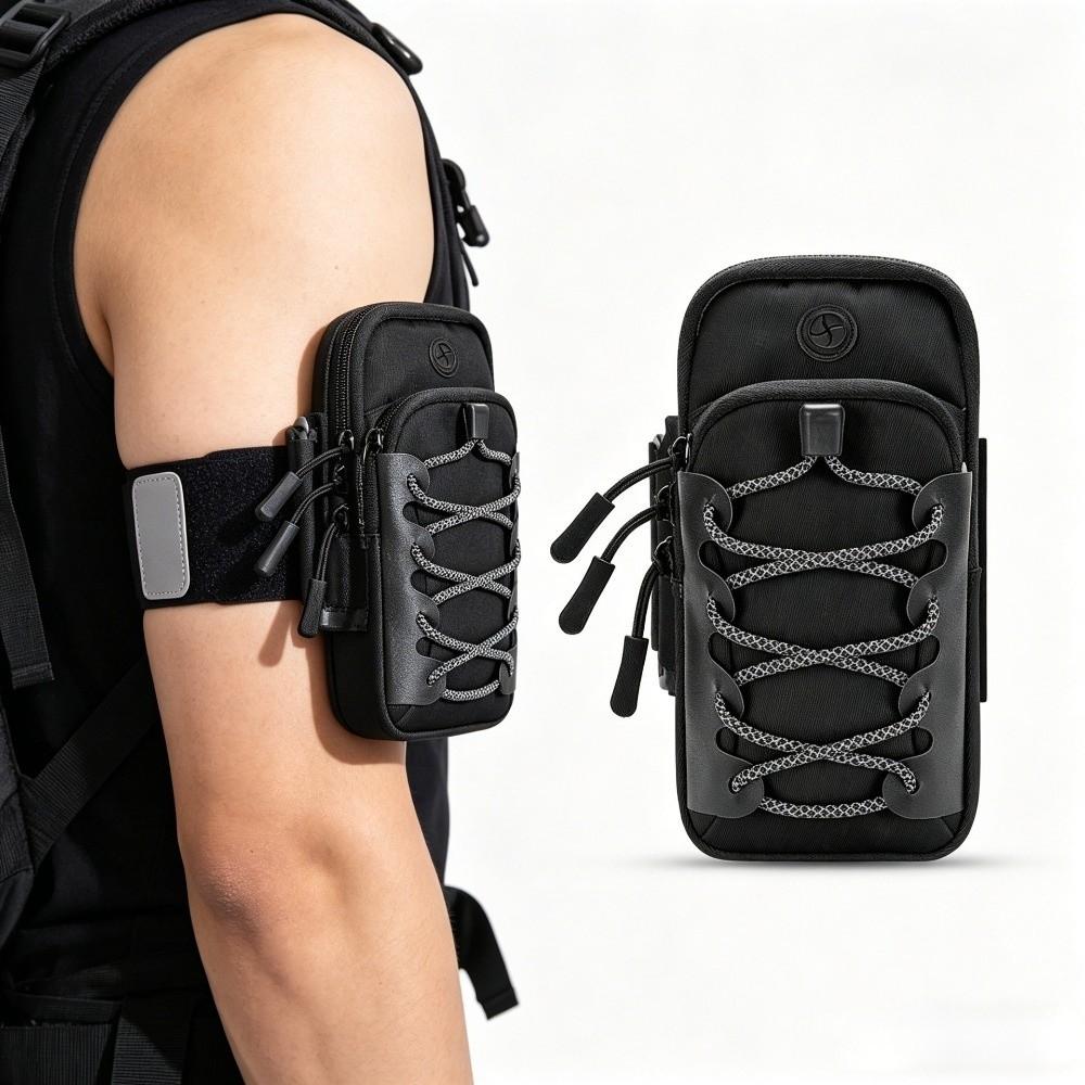 Double Zipper Sports Arm Bag Reflective Cord Trim Wrist Pouch Wear-Resistant Phone Armband Fitness