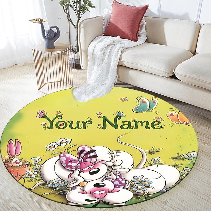 Custom Name,Diddl Pattern Round rug,Carpet Rug for Living Room Bedroom Playroom ,Non-slip Floor Mat,Holiday Gifts and Birthday Gifts.