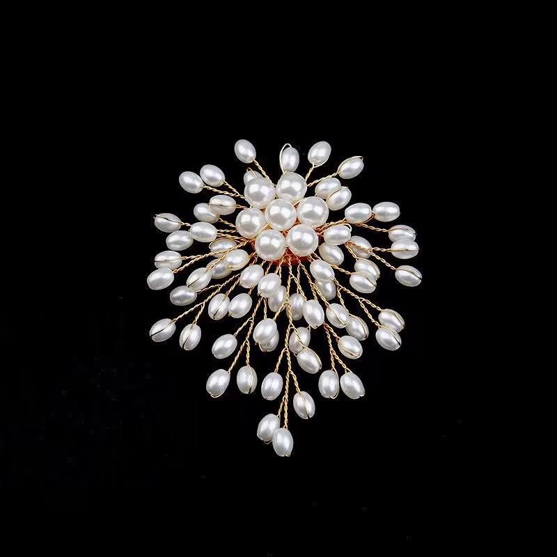 Women's Handmade Pearl Fireworks Brooch: Versatile High-End Corsage Pin for Suit Jackets