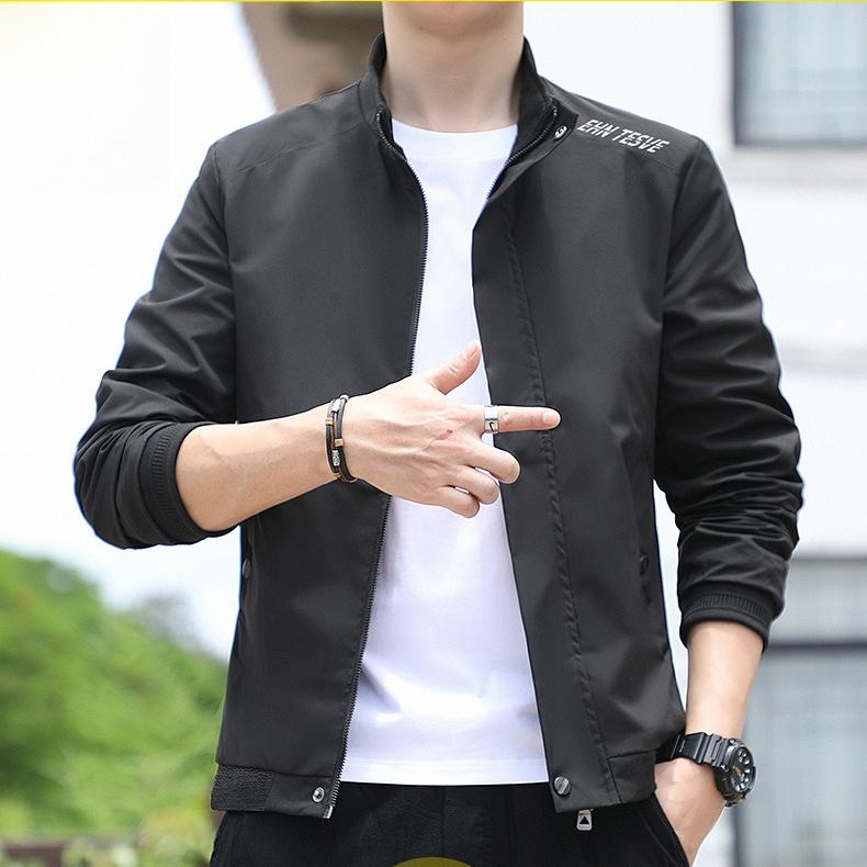 Men's Autumn Casual Stand Collar Jacket Thin Jacket Pure Color Loose Jacket Fashionable Jacket for Men