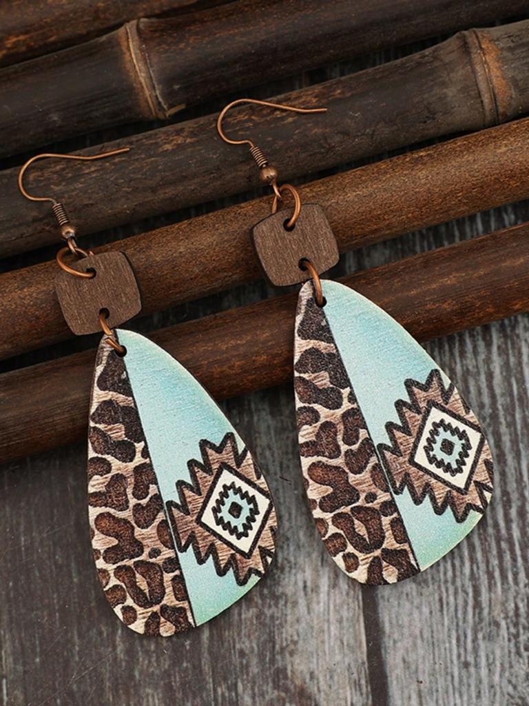 1 Pair Vintage  Western Style Printed Wooden Earrings For Women