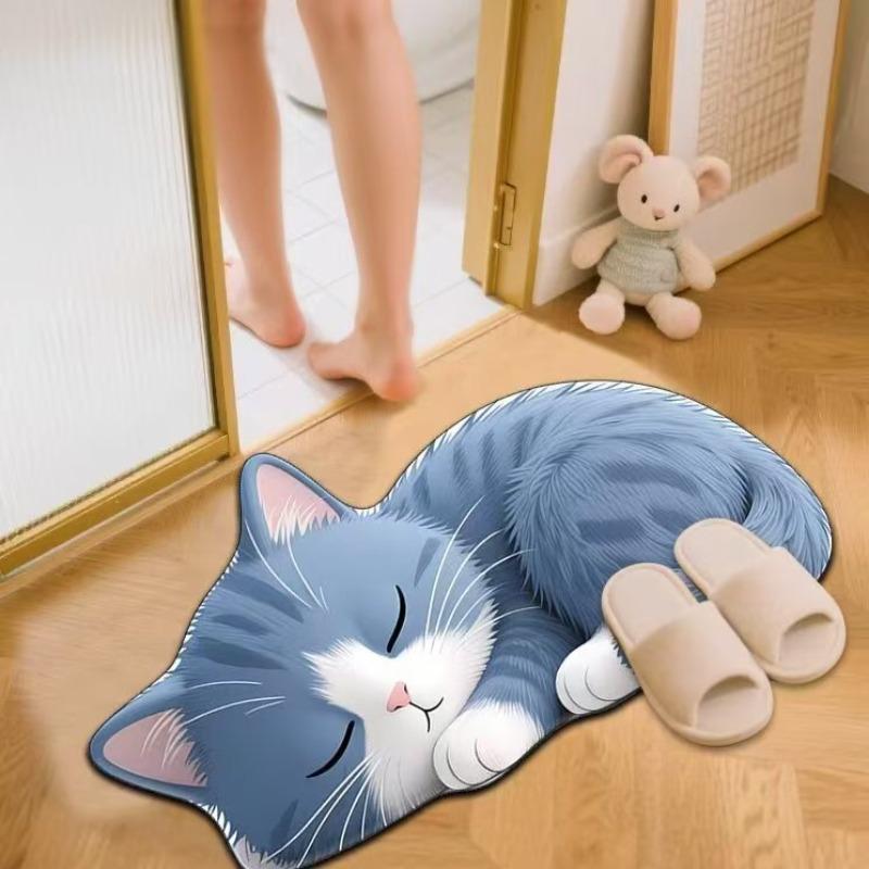 Cat Design Non-Slip Floor Mat for Living Room, Bathroom, and Kitchen