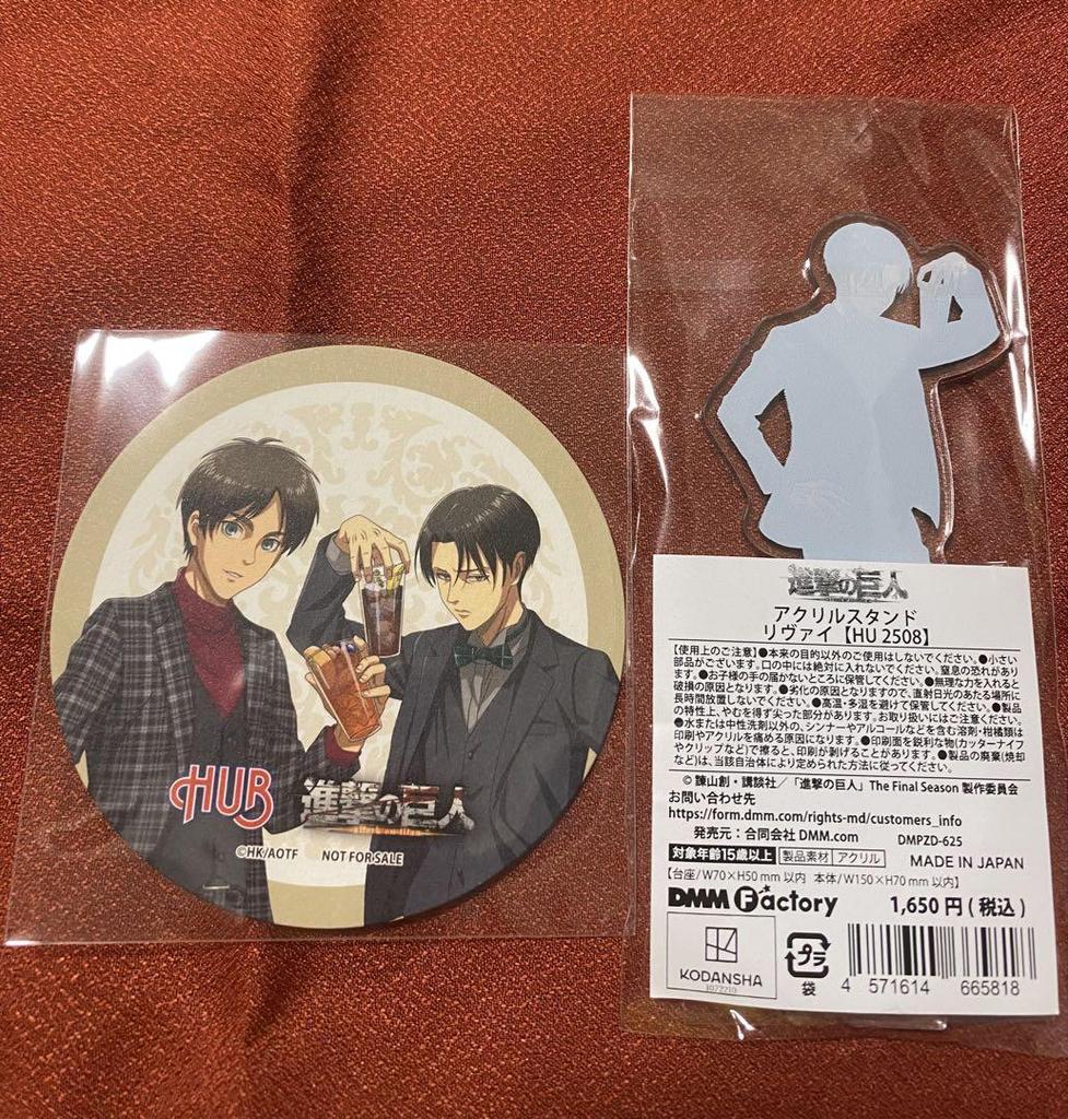 [USED] British-style pub HUB Attack on Titan collaboration Levi acrylic stand and bonus coaster