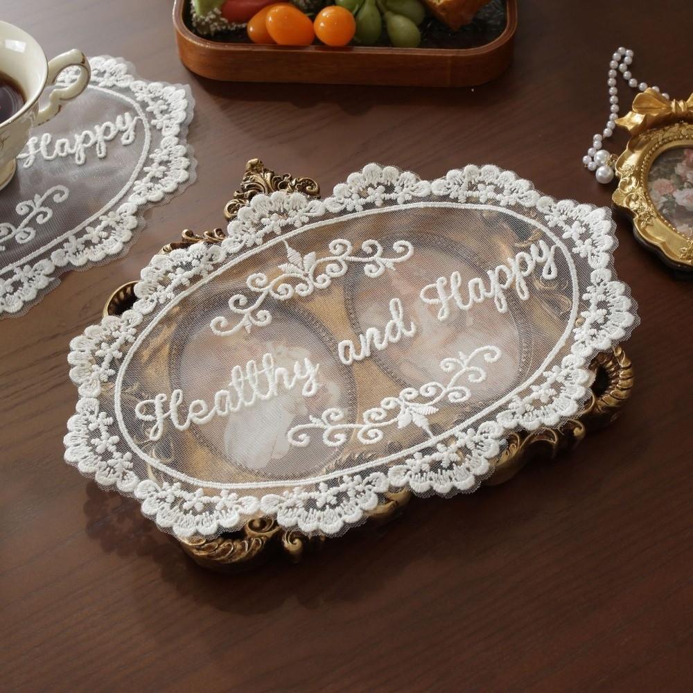 Soft Fabric Texture Lace Coaster Delicate Lace Trim Coffee Cup Mat  Dining Table Decoration 32x24cm