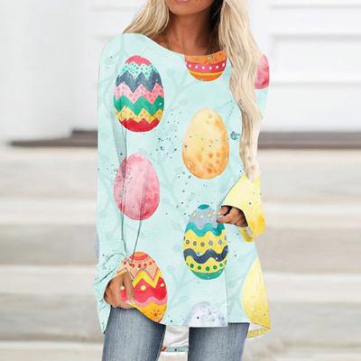 Rundhals 3D Hase Festival Bedrucktes Oberteil Modische Lässige Langarm Damen T-Shirts