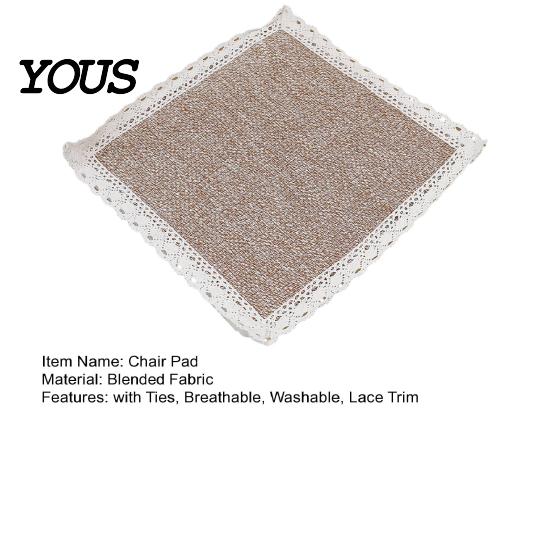 Breathable Office Chair Mat Cotton Linen Pad with Ties, Square Summer Seat Lace Decorative Trim, 15.75" x Washable for Dining Rattan