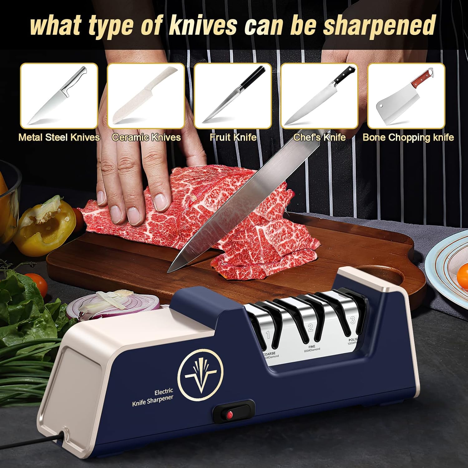 Professional Electric Knife Sharpener with 100% Diamond Abrasives and Precision Angle Guides for Kitchen Straight Edge&Ceramic Knife Work Sharp,