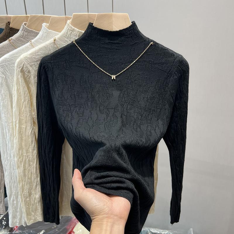

Semi-turtleneck knitted sweater bottoming shirt medium collar spring and autumn top women s autumn and winter new inner sweater one size fits all чёрный