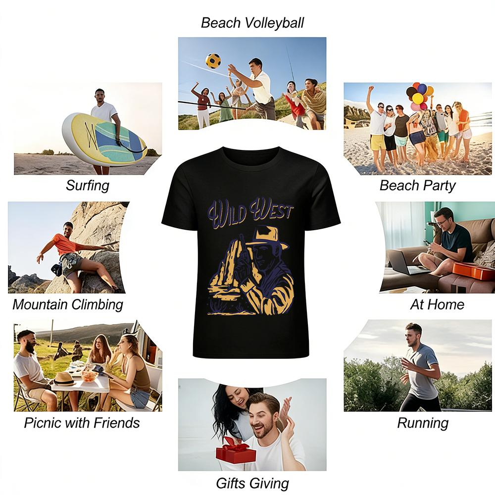 Wild West Cowboy Print Vintage Casual Top Pure Cotton T-shirt
