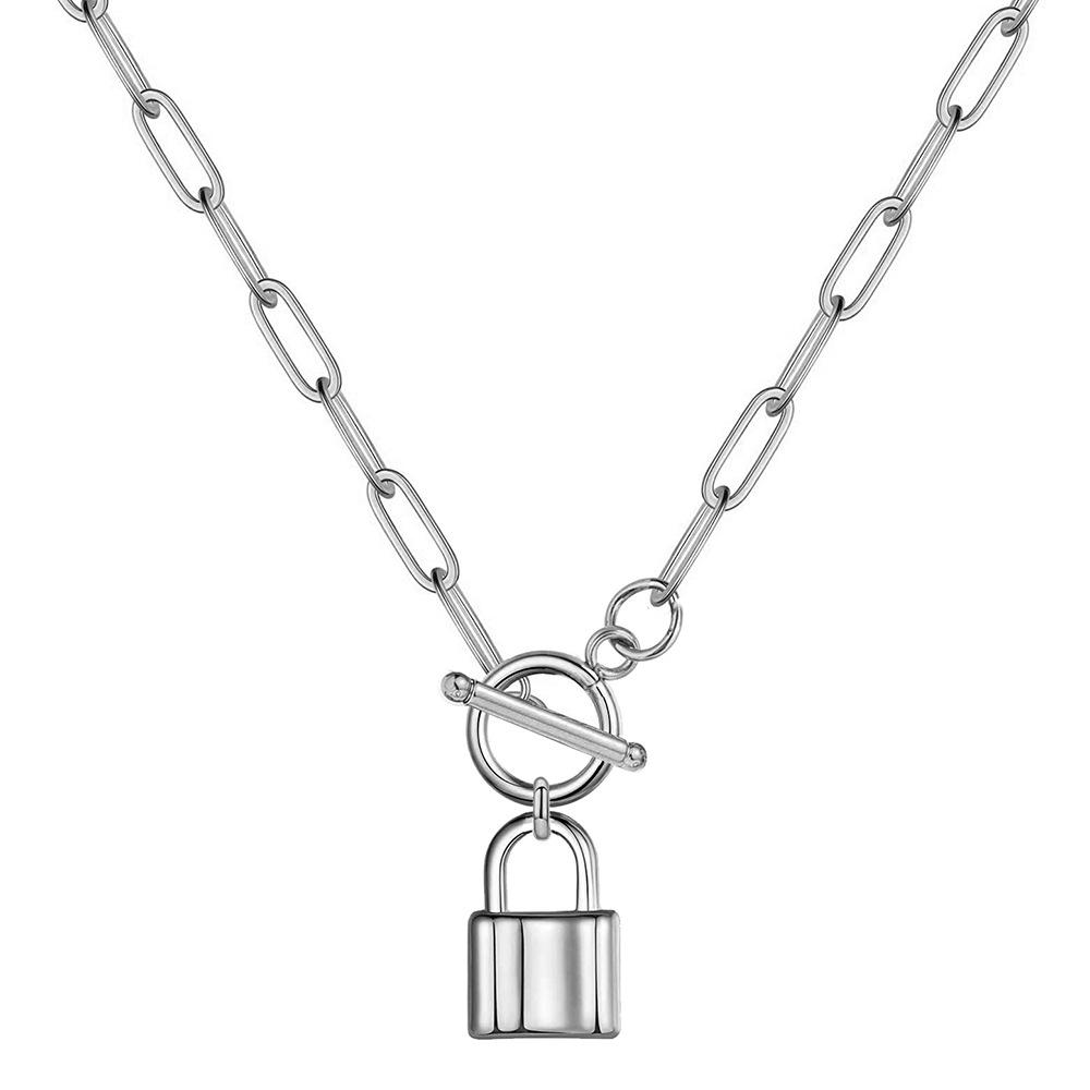 

Уличный панк хип-хоп кулон-замок из нержавеющей стали на ожерелье-цепочке с зажимом-скрепкой и OT-застежкой