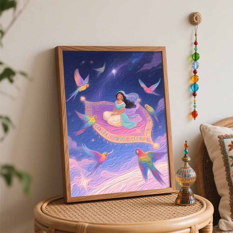 Disney Digital Oil Painting Princess Jasmine Magic Carpet Colorful Parrots Hand Painting Kit Diy Home Decoration