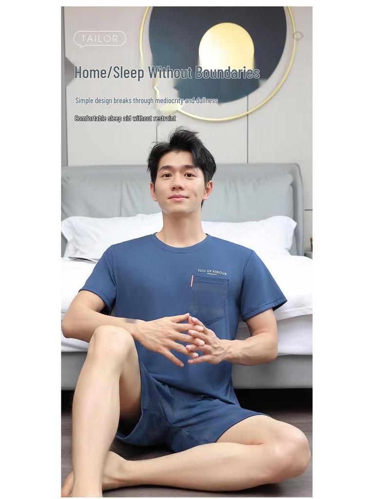 Herren Sommer Kühlendes Pyjama-Set - Kurzarm und Shorts, Lässige und Leichte Hauskleidung