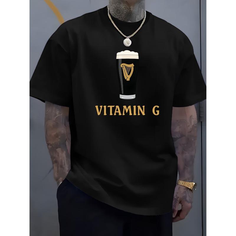 Modno Dom European Size Beer Pun Style] Vitamin G Black Beer Vintage Irish Style,Soft Comfortable Trendy Short Sleeve Men's Beer Enthusiast 3XL zwart