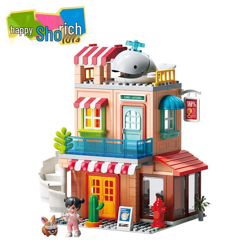 Feile Large Particle Villa Building Blocks for Kids - Creative Pretend Play Set for Kindergarten Boys and Girls.