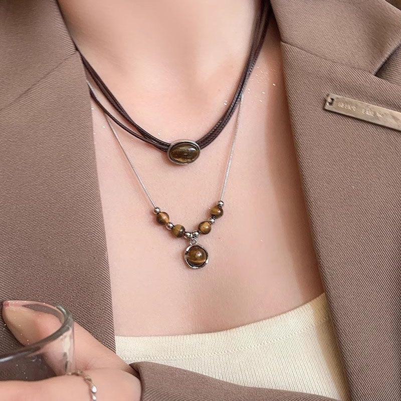 Tiger-eye Stone Necklace - Luxurious, Niche, Fashionable Design, Versatile, Collar Chain, Neck Chain