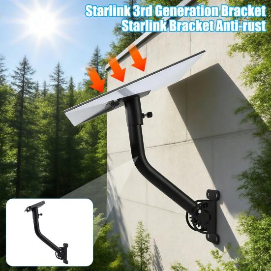 Регульований ліктьовий кронштейн для настінного кріплення Starlink 3-го покоління з телескопічним опорним кронштейном. Антикорозійний, вітрозахисний, водонепроникний кронштейн для антени