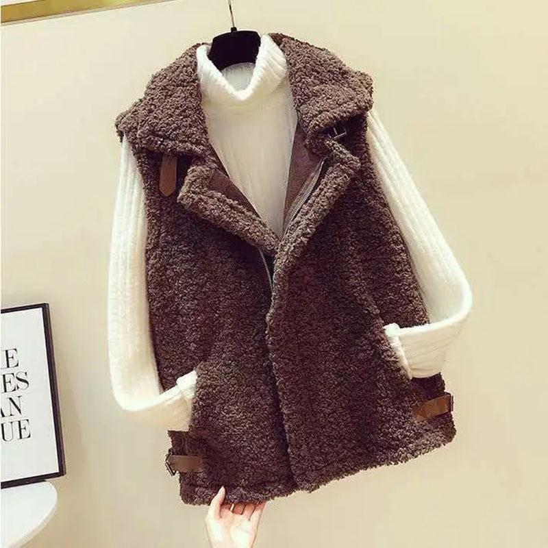 Jehněčí plyšová vesta dámská podzimní a zimní svrchní bunda vesta