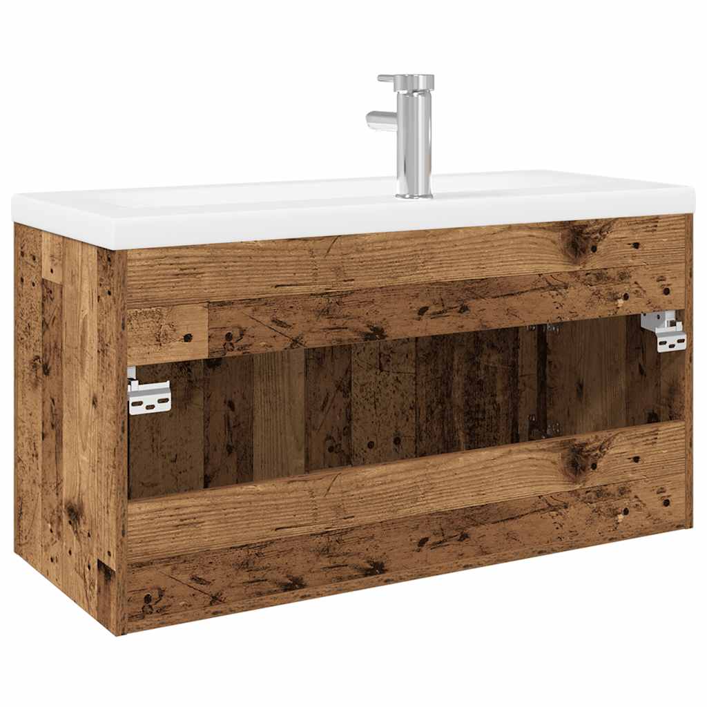 Washbasin Cabinet with Built In Basin Rustic Wood Look