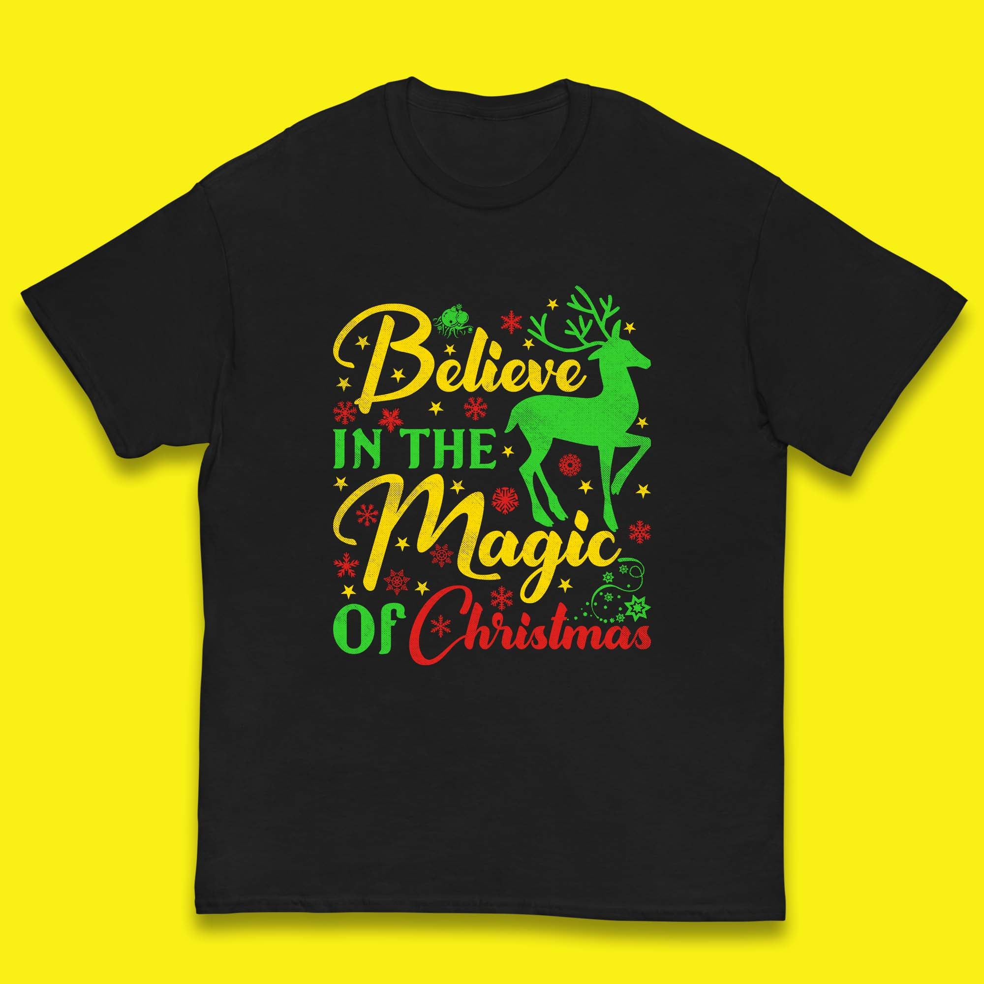 Christmas Reindeer Kids T Shirt Believe In The Magic Of Christmas Top 120
