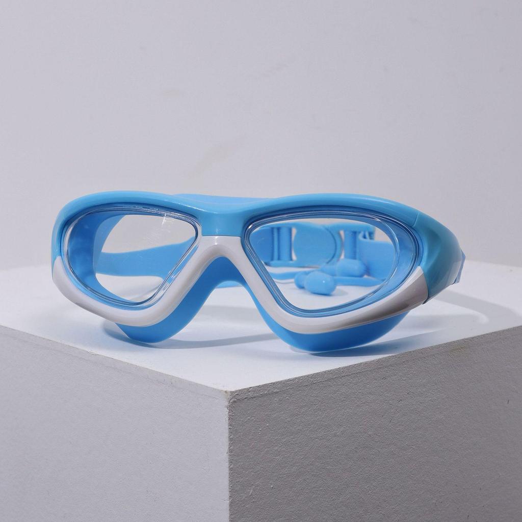 Kids' Waterproof Anti-Fog Swimming Goggles with Integrated Earplugs and Buckle for Boys and Girls
