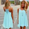 O-Neck Sleeveless Beach Dress Mesh Stitching Backless Bright Color Women Summer Sling Chiffon Dress Streetwear