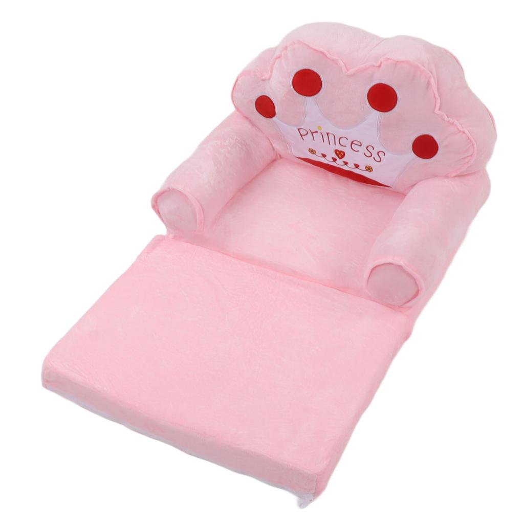 Foldable Kids Sofa 2 In 1 Open Cute Sofa Bed for Living Room Bedroom Crown Pattern Pink