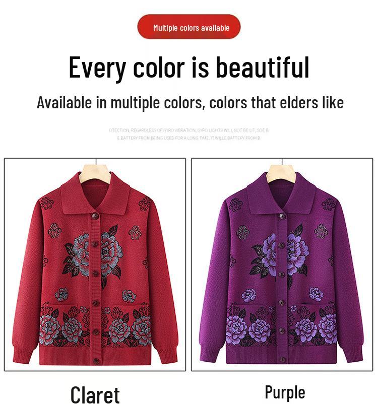 Cardigan lavorato a maglia primaverile-autunnale della nonna per donne di mezza età e anziane
