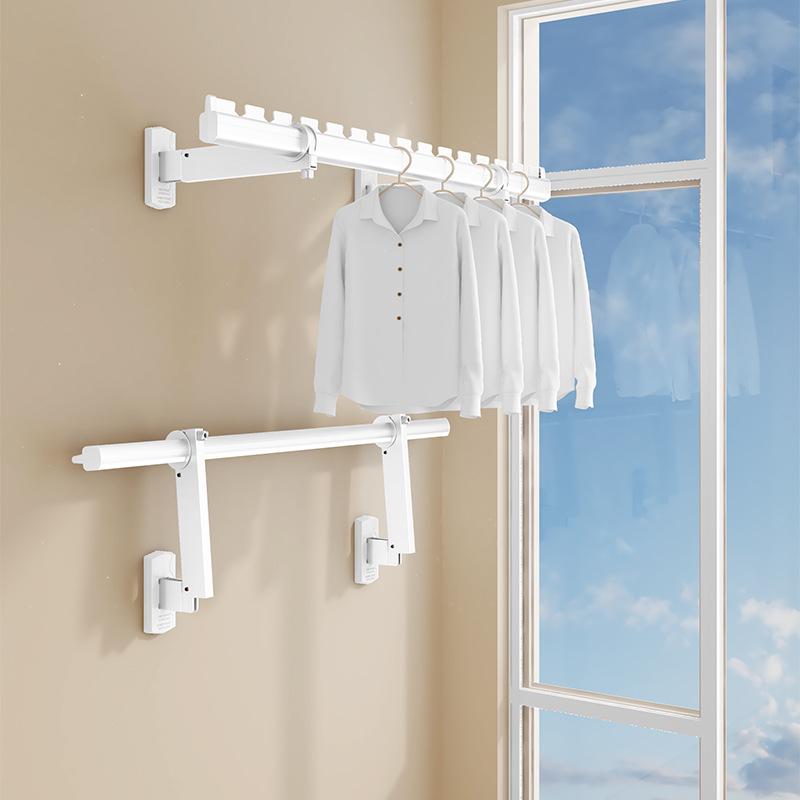 Wall-Mounted Folding Clothes Drying Rack with Telescopic Rod