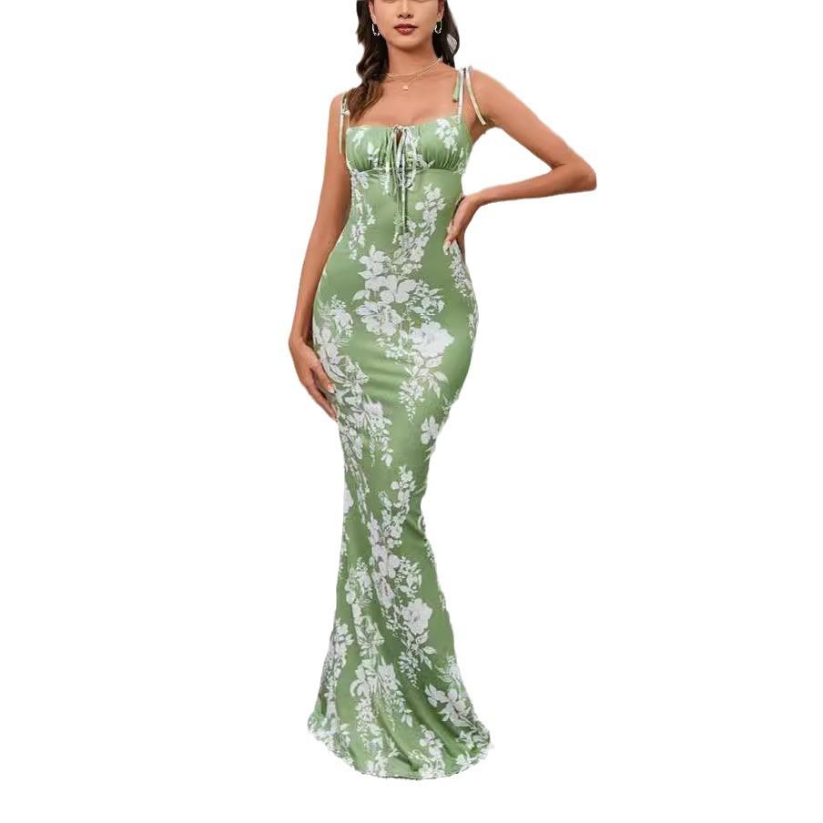 European and American sexy women's clothing new floral slim-fit dress sleeveless suspender long dress hip skirt