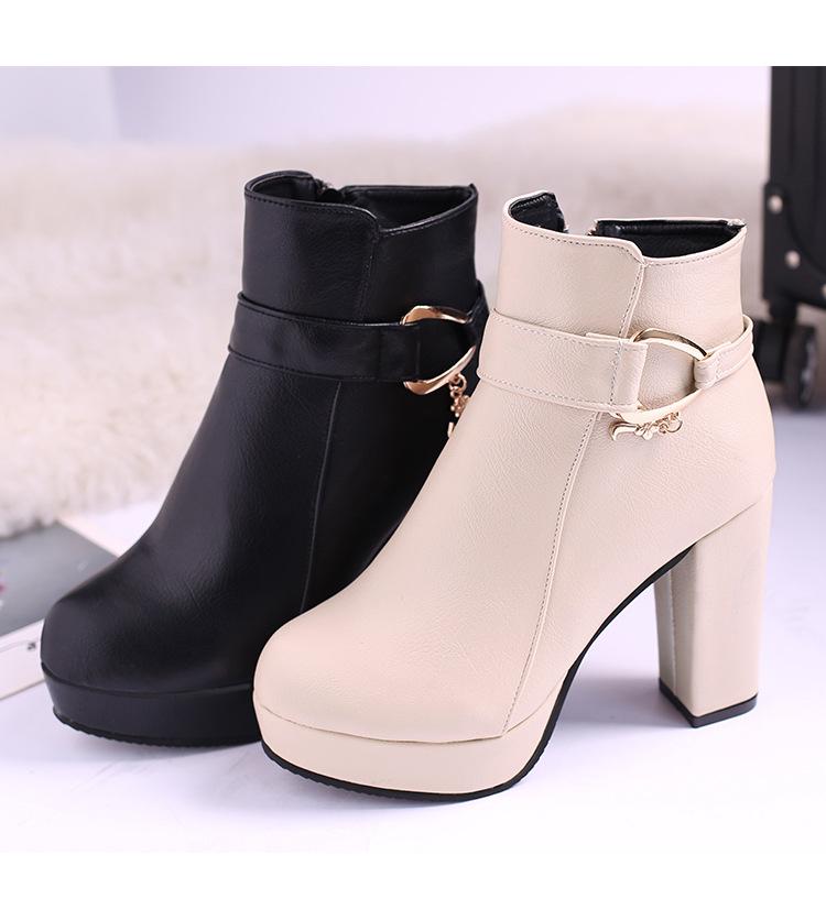 Fashion Ankle Boots Solid Color Round Head Side Zipper Winter Women's Fashion High Heeled Ankle Boot