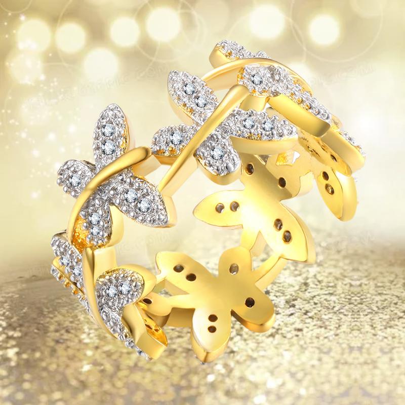 Woman Styling Butterfly Gold Ring Brass Plating Wedding Romantic Fashion Gift