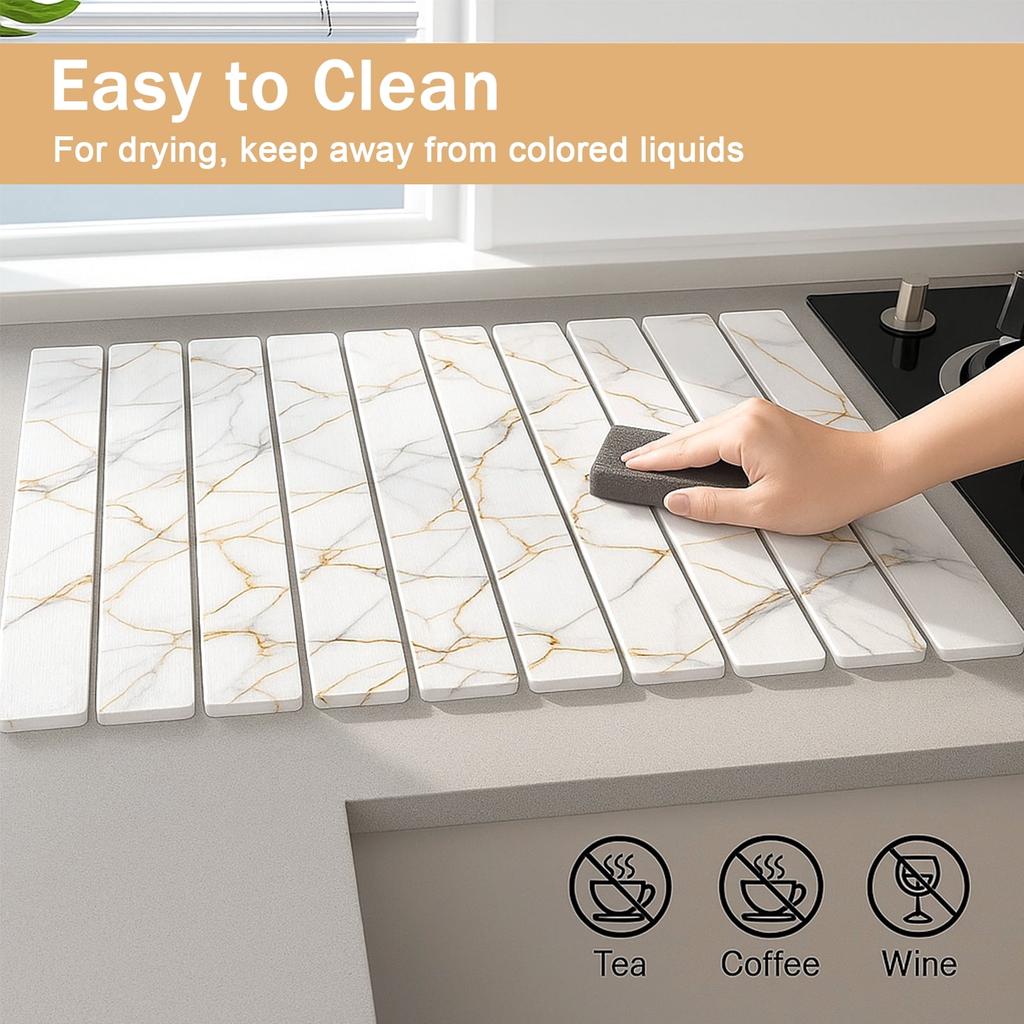 Large Diatomite Drying Mat for Dishes, 24x16 Inch Foldable Non-Slip Kitchen Counter Mat, Fast Absorbing & Antibacterial Sink Pad