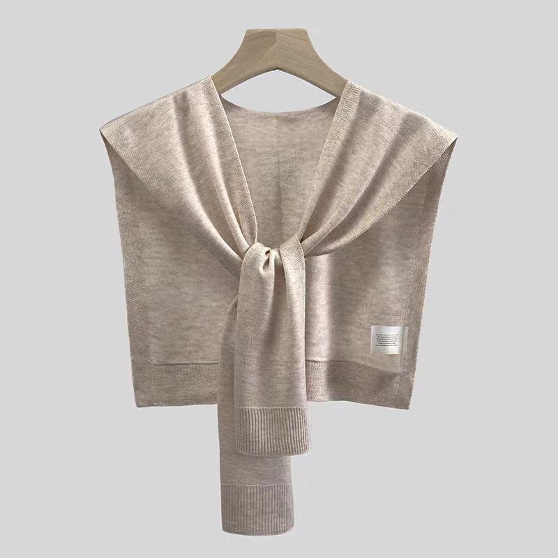 Solid color knitted small shawl fashionable versatile hollow high-end atmosphere white temperament outer small shawl