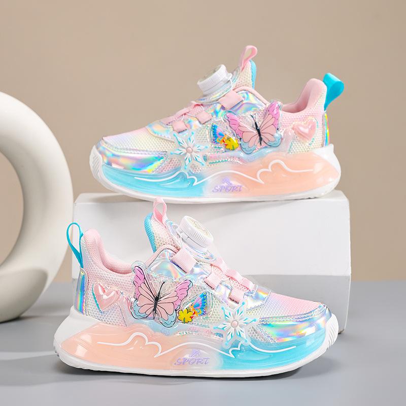 Girls shoes 2025 spring and autumn new breathable mesh leather lightweight girls running casual sneakers