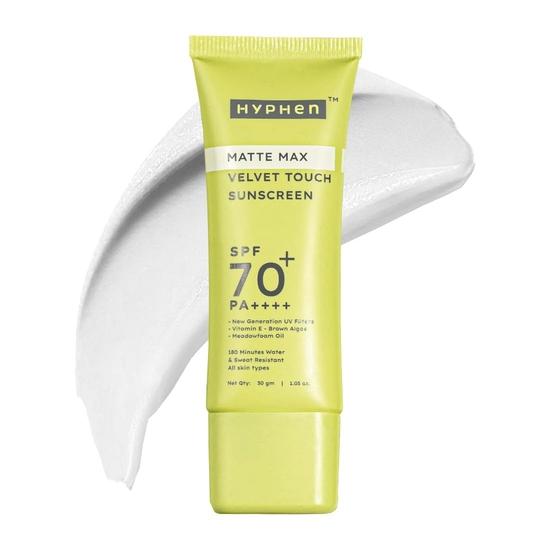 Hyphen Matte Max Velvet Touch Sunscreen Spf 70+ Pa++++|Sun Protection|Sun Shield| Combination & All Skin Types-30G